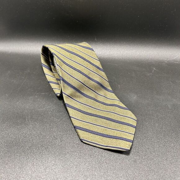 Tommy Hilfiger Tie Men's 59" L 3.5" W Green Blue Striped 100% Silk - Picture 1 of 5